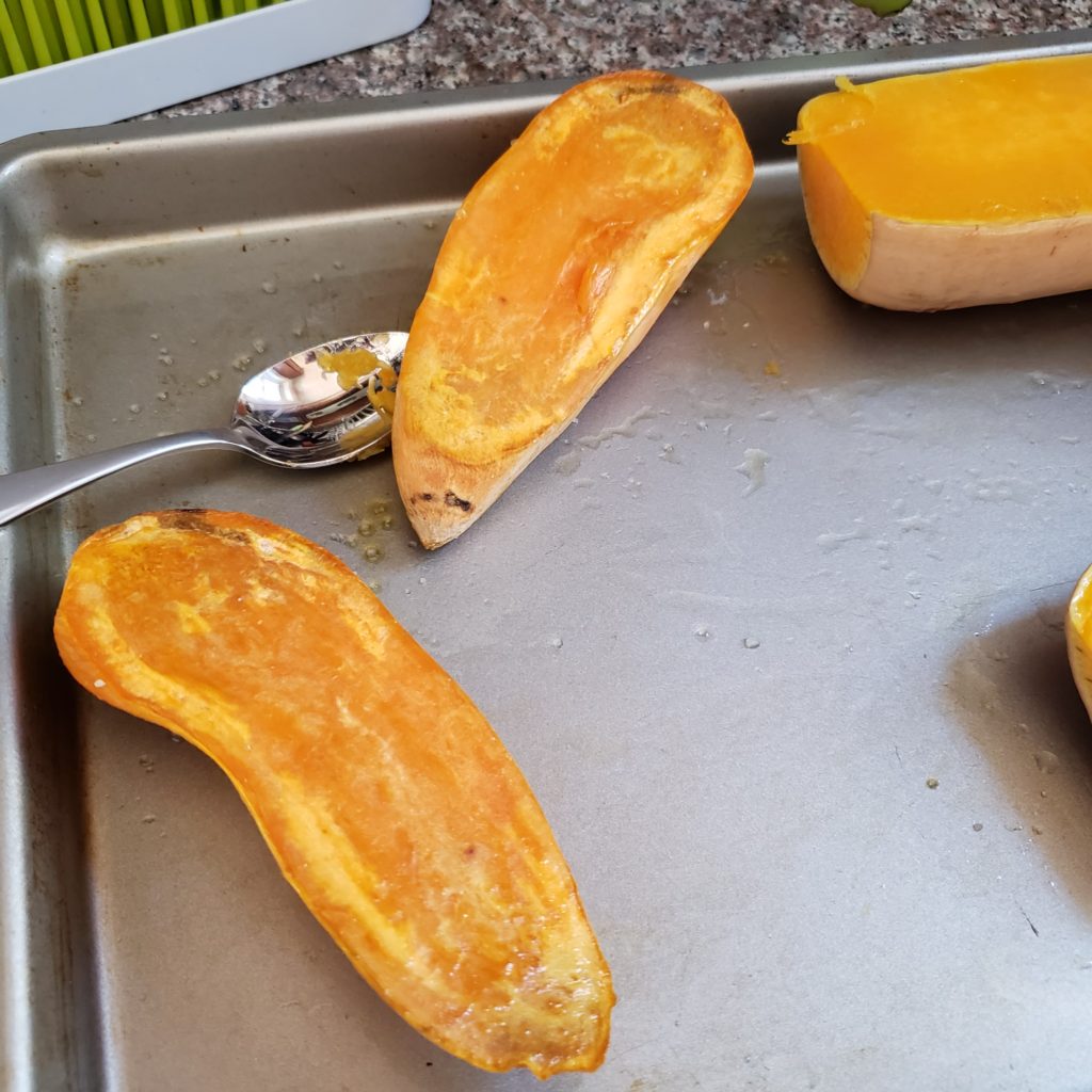 cooked sweet potato on pan