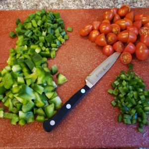 Chopped veggies for the black-eyed peas and barley salad