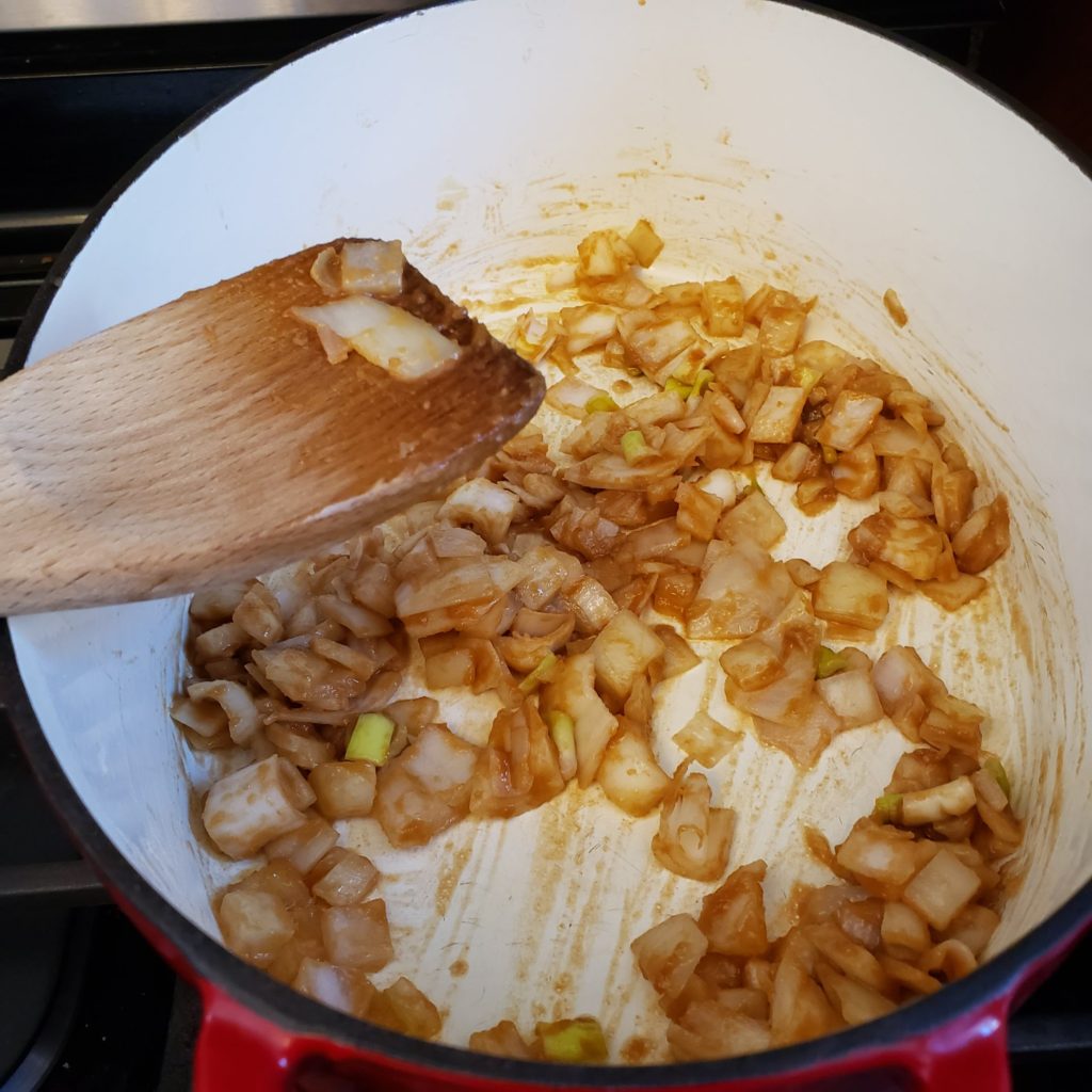 Sauted onions for shrimp gumbo