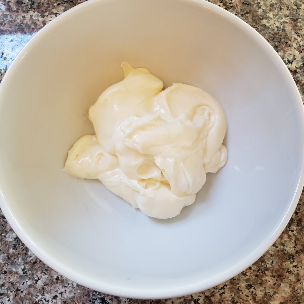 Mayo in a bowl for pesto aioli