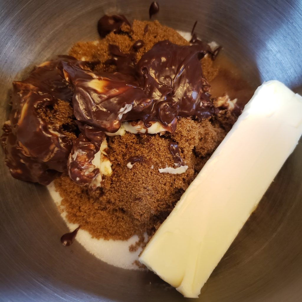 Sugars Butter and Chocolate in the Mixing Bowl